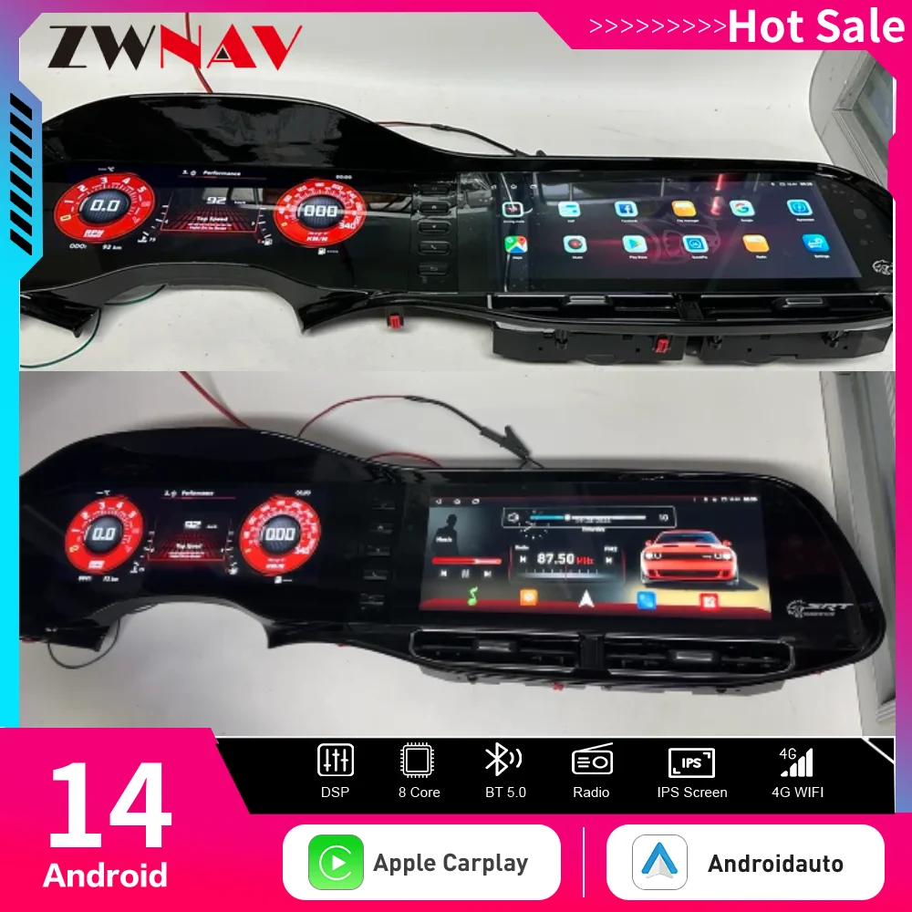 

12,3-дюймовый автомобильный DVD-плеер Android 14, с GPS CarPlay, приборная панель, мультимедиа для Dodge Challenger SRT Hellcat 2010-2023, головное устройство