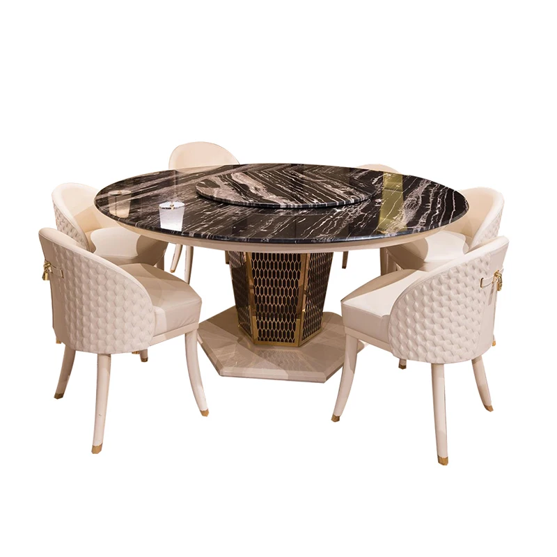 For Apartment Villa Italian Latest Round Modern 6 Seater Table Set New Design Dining Room Table Set