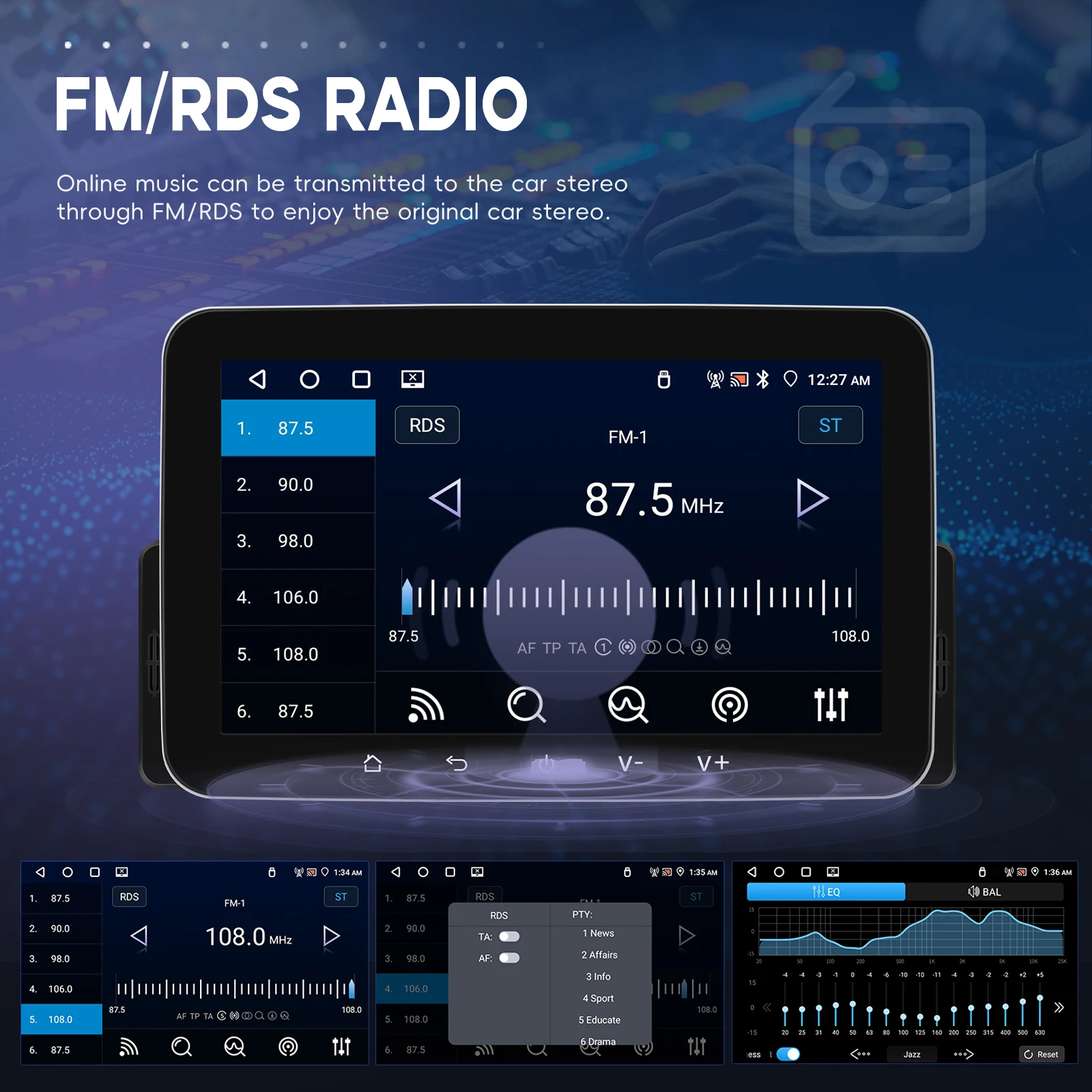 Podofo AI صوت لاسلكي Carplay أندرويد راديو السيارة لتحديد المواقع والملاحة 4 + 64G سيارة مشغل وسائط متعددة واي فاي DSP BT EQ RDS 1din Autoradio