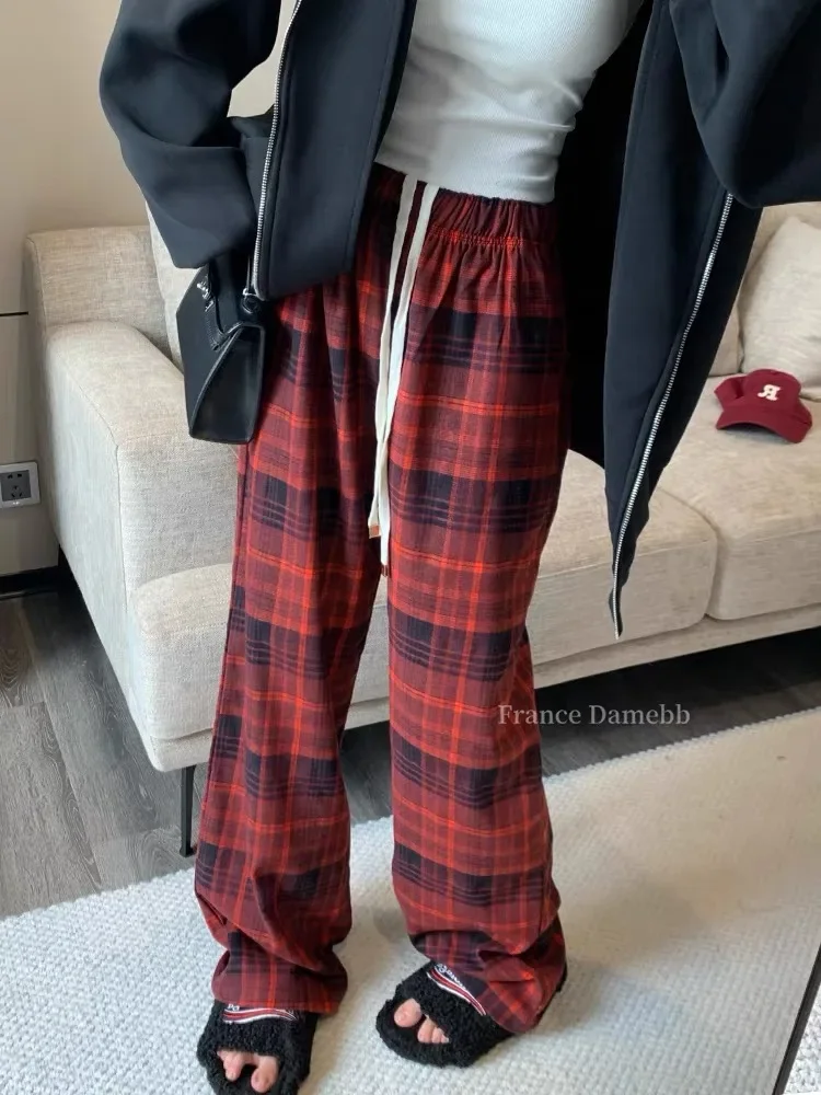 

Y2k Pants Women Plaid American Streetwear Wide Leg Hotsweet Full Length Trouser Harajuku Vintage College Teens Cool Autumn Chic