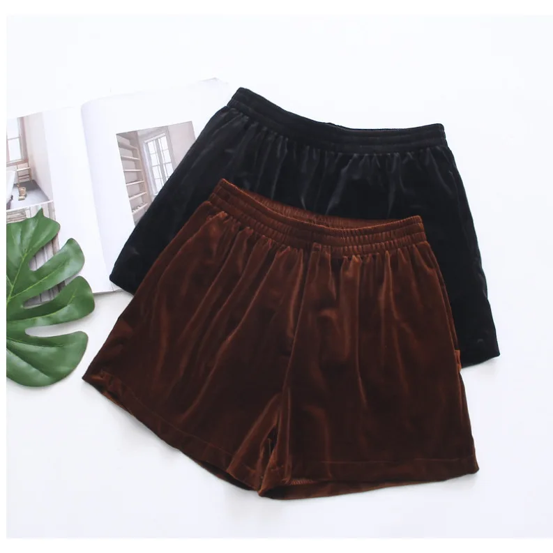 New Korean Style Gold Velvet Loose plus Size A-Line Shorts Women's Outerwear Autumn Winter Wide Leg Base Pants