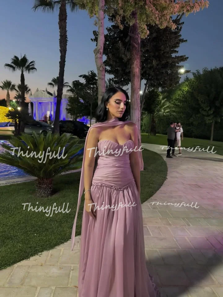 Thinyfull A-line Arab Pleat Prom Dress Sleeveless Sweetheart Evening Party Dresses Long Event Gown Robe De Soirée Customized