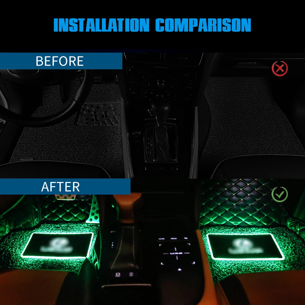 OKEEN Car Foot Mat Ambient Lamp Atmosphere Light With Remote Music Control Interior Decorative Lights Car Tuning Accessories 12V