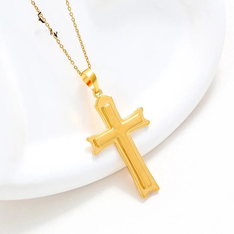 24K real gold simple au9999 pure gold cross pendant neutral wind male and female niche personality pendant