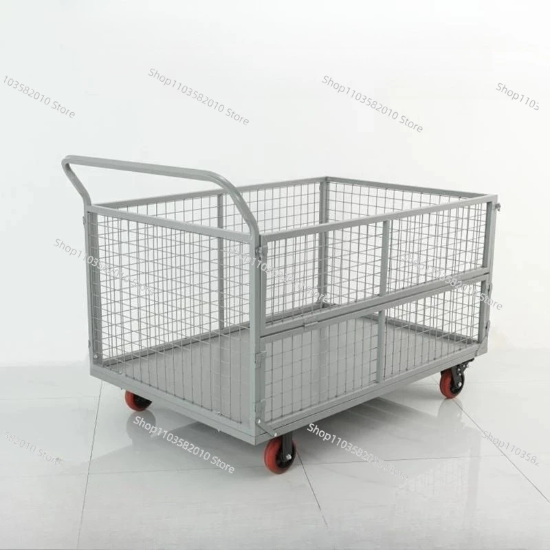 Foldable Fence Hand Trolley, Framed Multifunctional Pull Cart, Warehouse Express Handling Turnover Trolley for Stall Indoor Use