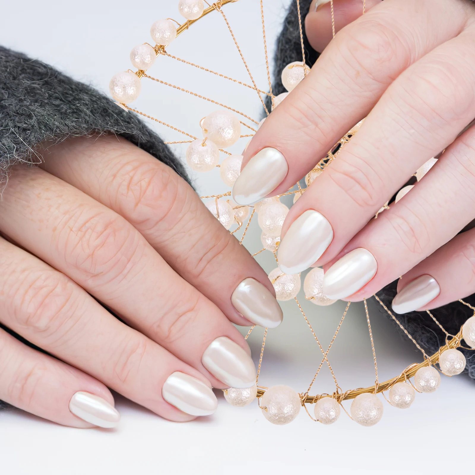 

Take Photo Pearl Circle Nail Props Jewelry Decoration for Wedding Party Photoshoot Beads Pictures Nails