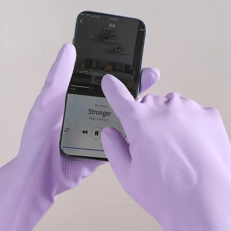 1 Paar Latex-Geschirrspülhandschuhe, mit rutschfestem Griff, wasserabweisender, wiederverwendbarer Gummihandschuh, für die Reinigung von Küche und Bad – Detail 6