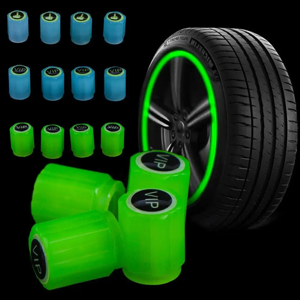 4pcs Luminous Valve Caps Fluorescent Night Glowing Car Motorcycle Bicycle Wheel Styling Tyre Hub Universal Cap Decor