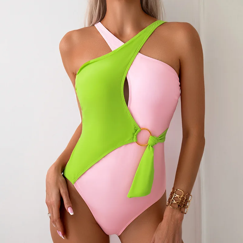 Bañador Sexy de una pieza para mujer, traje de baño de realce cerrado, adecuado para piscina y playa, 2024