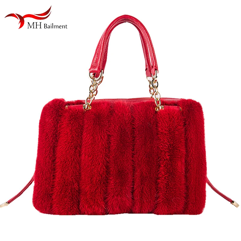 New Real Mink Fur Bag Women Winter Luxury Elegant Ladies Handbags Crossbody Single Shoulder Bag Solid Color Party Hand Bag