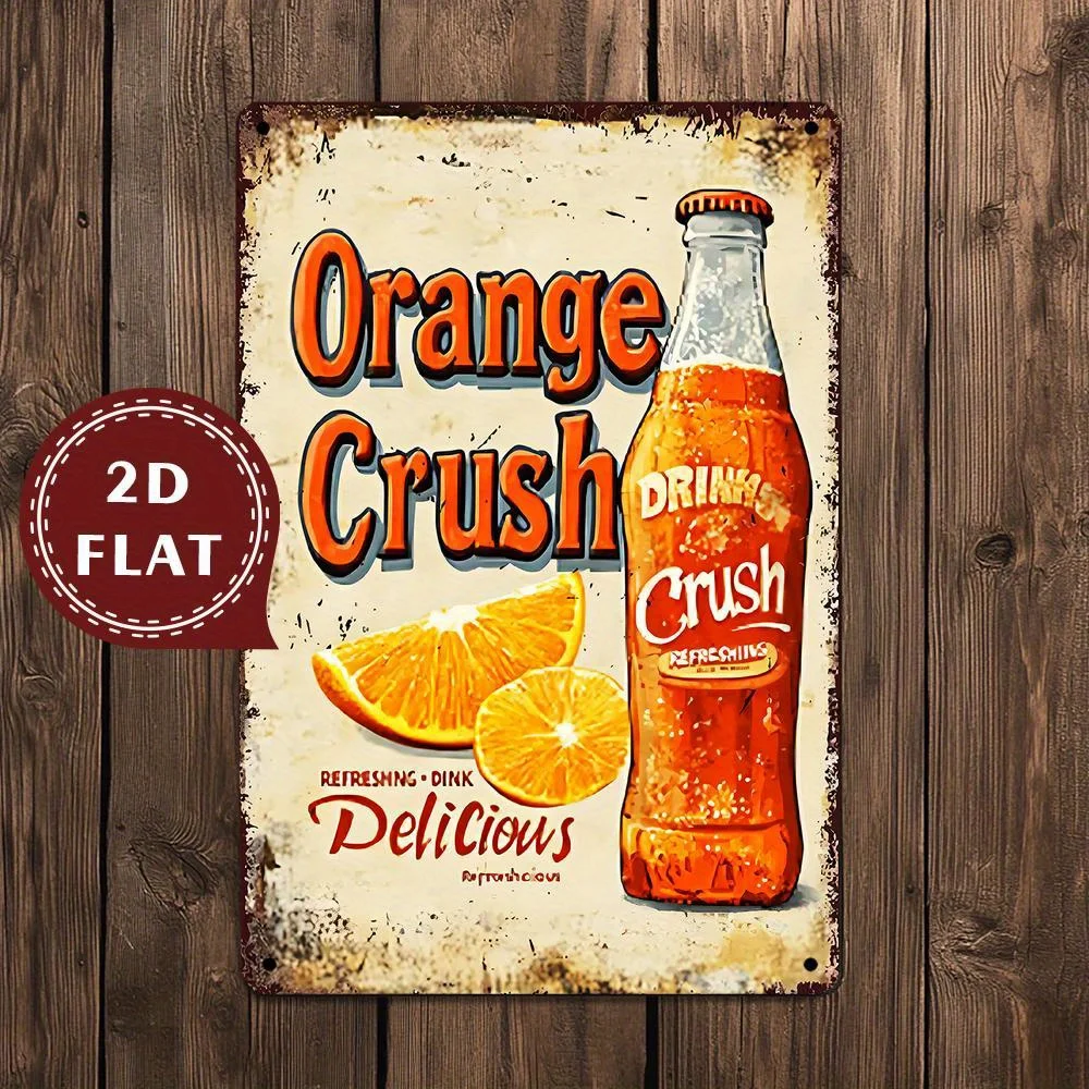 Letrero Metálico de Alta Definición para Pared - Letrero Metálico Retro con Publicidad de Refresco Vintage Orange Crush con Vaso Clásico