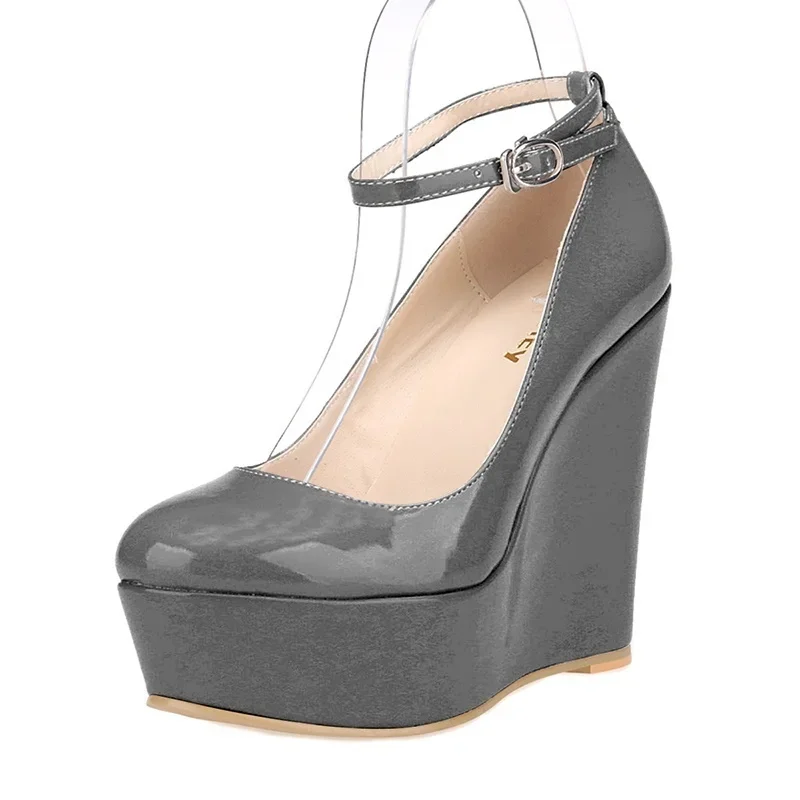 LOSLANDIFEN Women Sexy Shoes High Heels Platform Pumps Slipsole Wedges Buckle Strap Round Toe Stilettos Wedding 1195-1PA