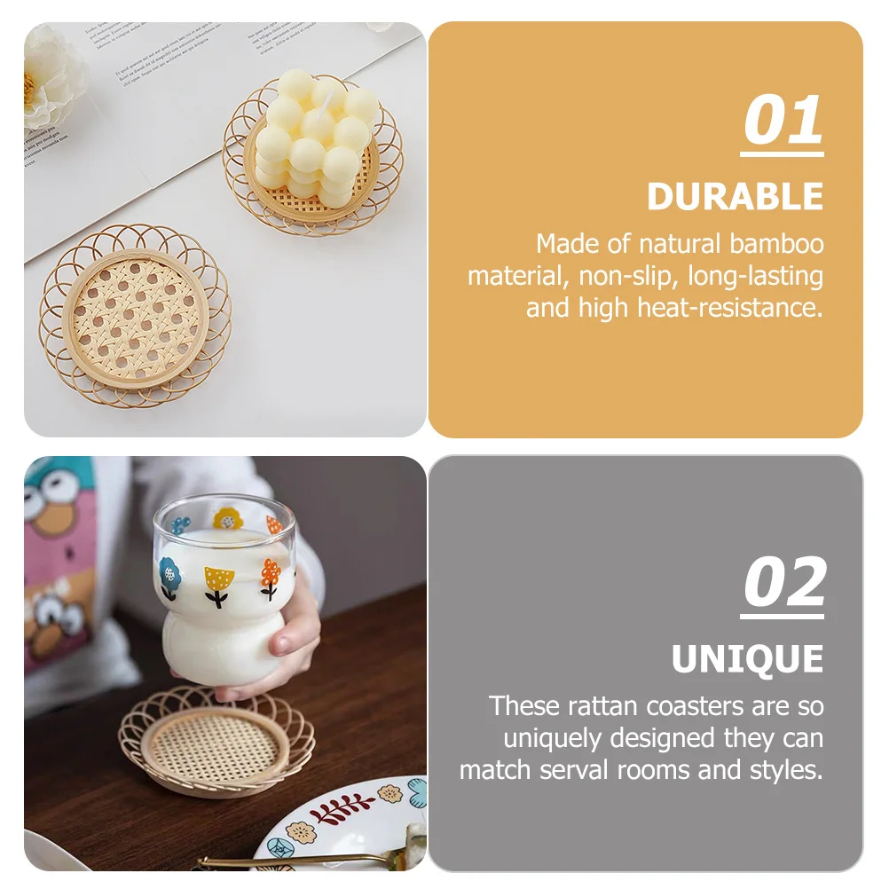 

4Pcs Bamboo Woven Round Coasters Handmade Heat Insulation Cup Pads Non-Slip Table Mats Teacup Coaster Bamboo Cup Cushion