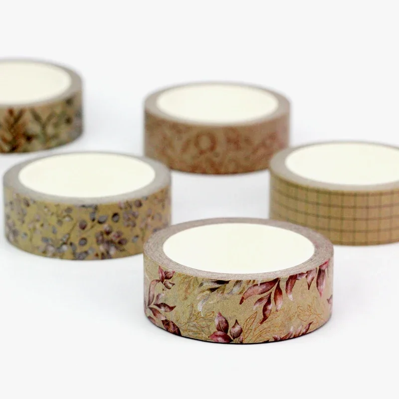 NEW 1PC 10M Decor Vintage Grid Kraft Brown Leaves Washi Tape Set for Diary Gift Wrapping Masking Tape Cute Stationery Supplies