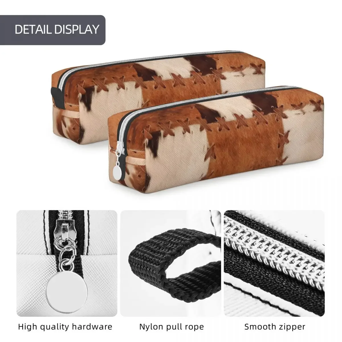 Patchwork Cowhide Rustic Western Decor Pencil Case Creative Pen Holder Bag Girls Boys Large Storage Office Cosmetic Pencilcases