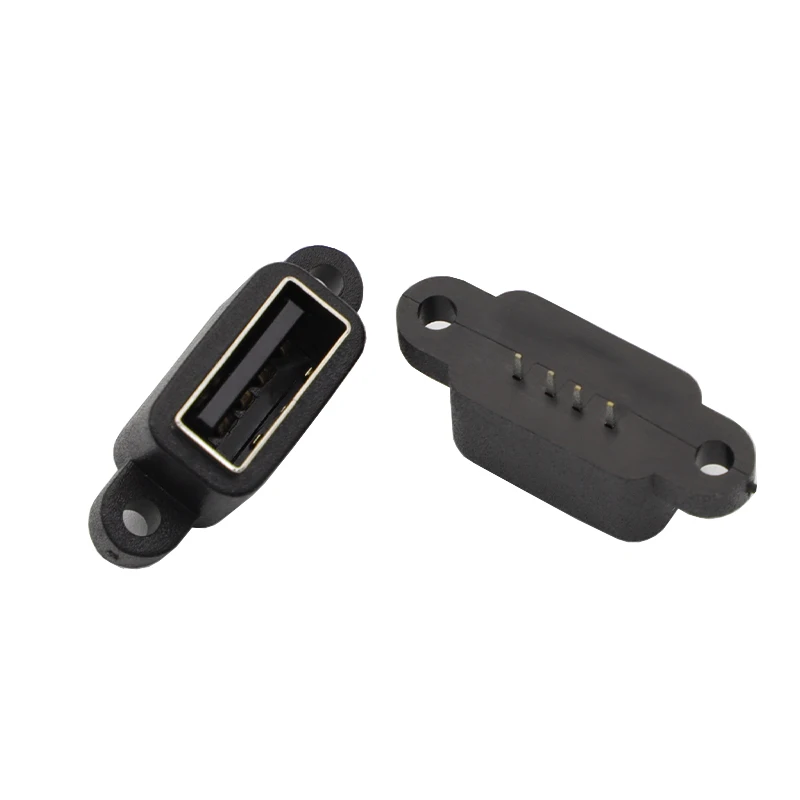 10pcs Waterproof 4 Pin USB A Female Socket Short Body Connector With Screw Holes 4P 180 Degree USB 2.0 Adapter Waterproof DIY