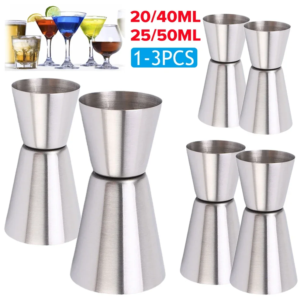 Stainless Steel Cocktail Shaker 25/50ML or 20/40ml Measure Cup Dual Shot Drink Spirit Measure Jigger Kitchen Gadgets Bar Tools