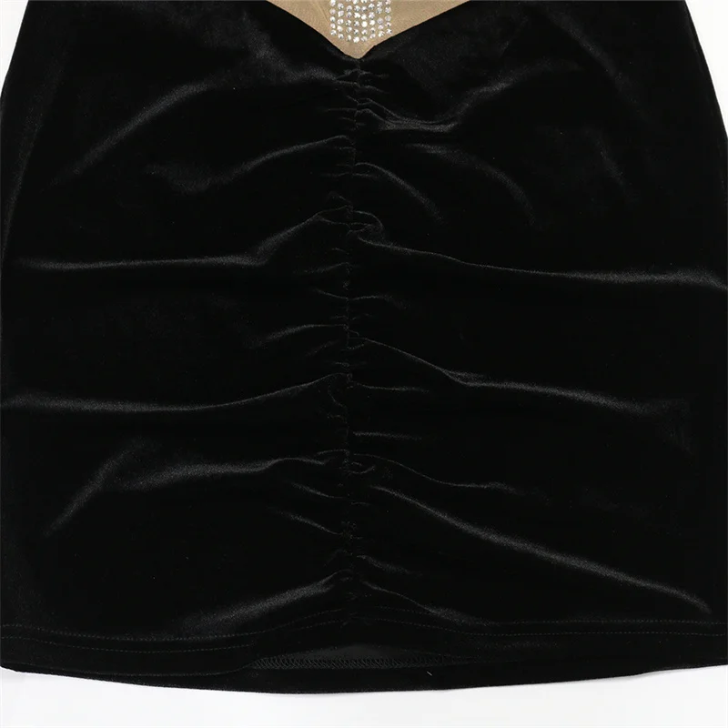 Sexy Mesh See Through Birthday Dress Women Nightclub Party Sparkly Diamonds Rhinestone Velvet Patchwork Bodycon Cocktail Dresses