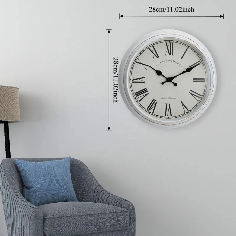 European-style vintage Living Room Silent Wall Clock 11inch American Retro Clock Stylish Wall Watch Quartz Clock
