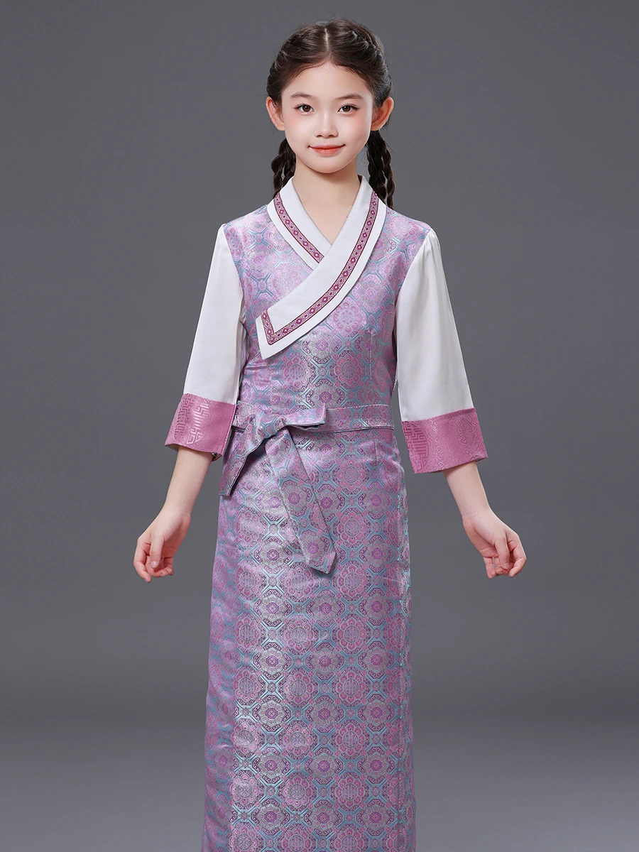 Novo Vestido Estilo Princesa Tibetano para Meninas, Vestido Étnico Hanfu Tibetano para Crianças de Médio e Grande Porte, Roupa Infantil Feminina