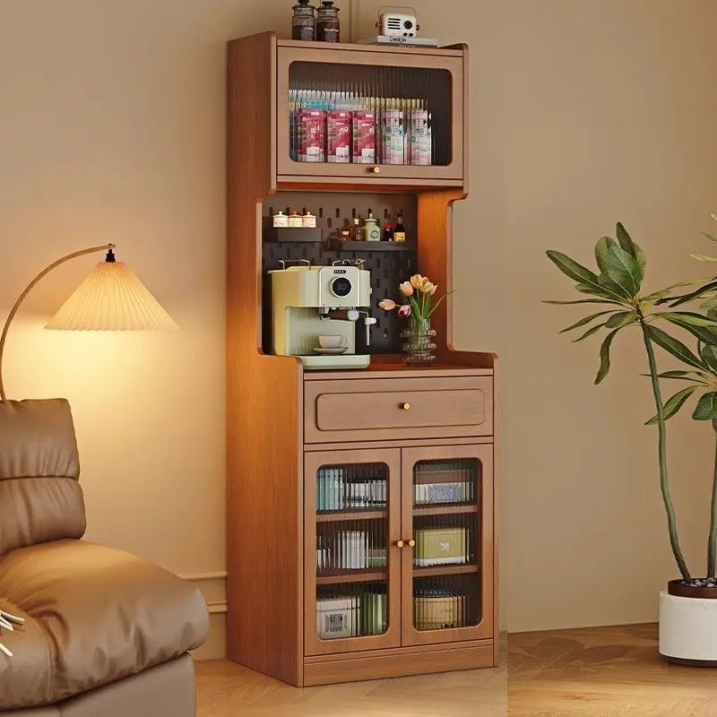 

Nordic solid wood dining side cabinet integrated small apartment simple kitchen hole board storage locker against the wall simpl
