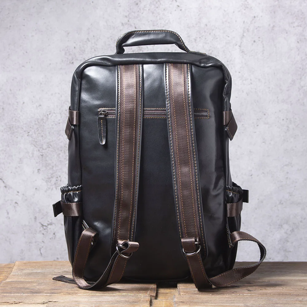 S.WORKER Lässiger Herrenrucksack aus echtem Leder, große Kapazität, 15" Laptop-Reisetasche, Schulrucksack aus Rindsleder, modische Wochenendtasche – Detail 10