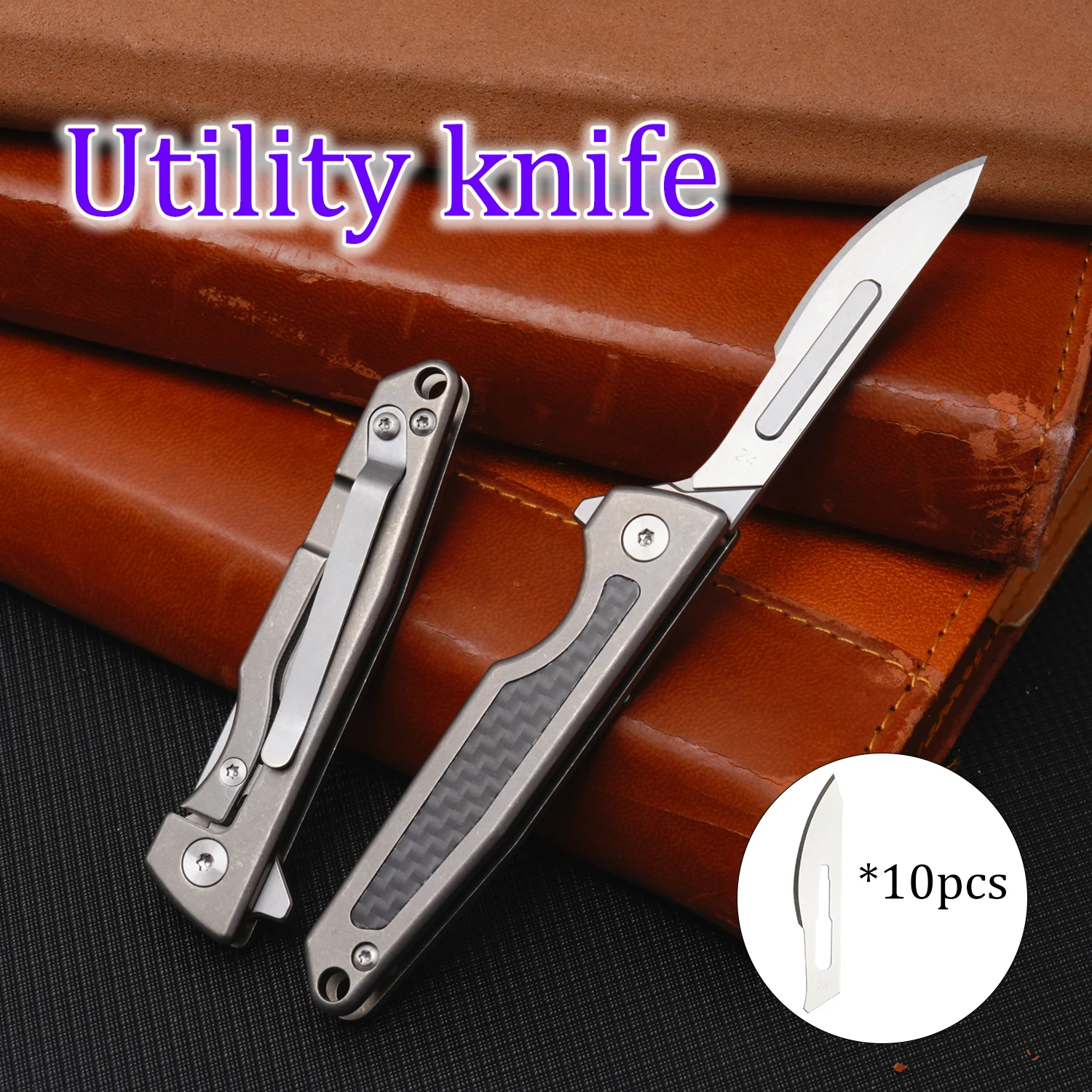 

Titanium Alloy Folding Knife Replaceable Blade Outdoor Camping EDC Tools With Pen Clip Hanging On Backpack