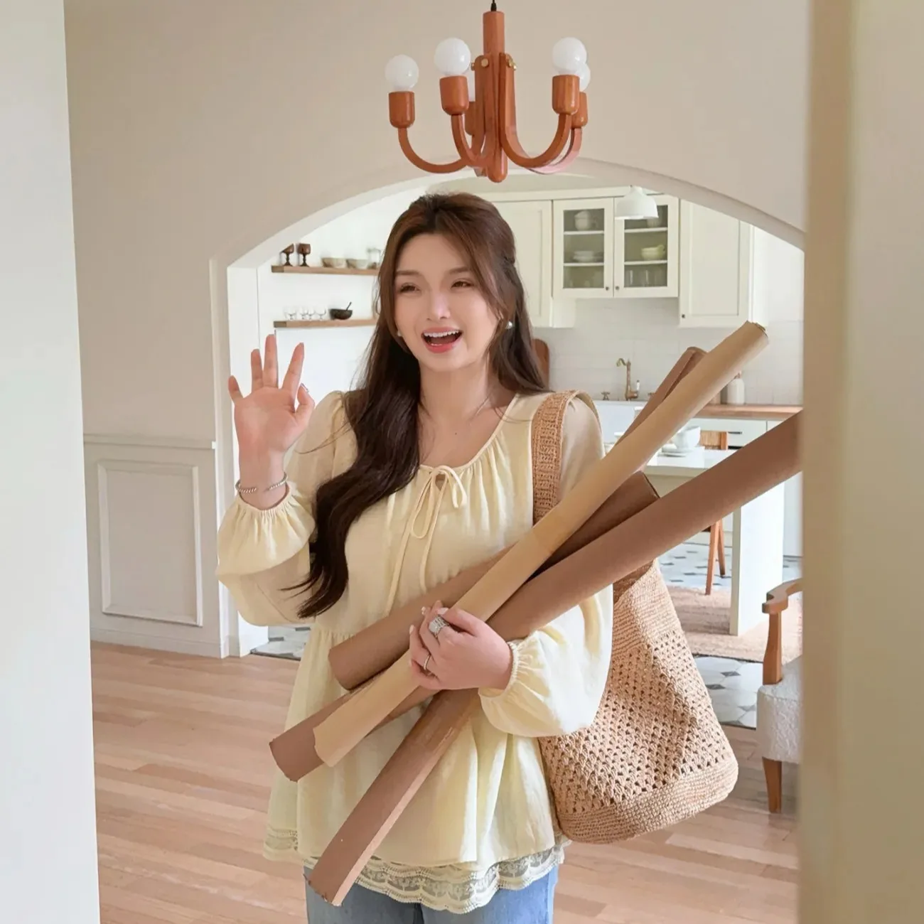 Loose Yellow Long Sve irt Women's Sle Doll irt Autumn Season Big Size Fat MM Fake Two-Piece Polyester Fiber Thin