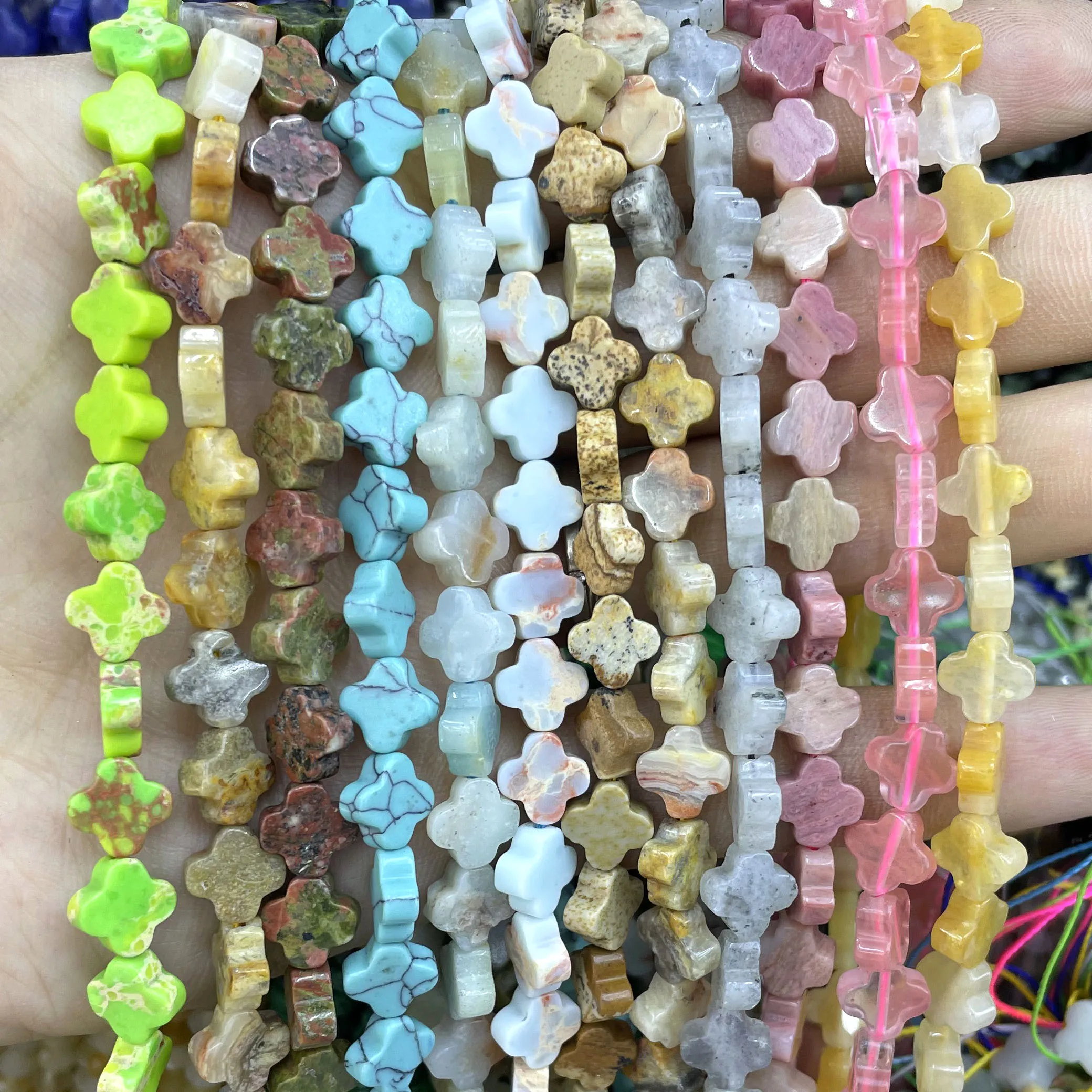 8MM Natural Stone Clover Shape Turquoises Lapis Lazuli Jades Loose Spacer Beads For Jewelry Making DIY Bracelet Accessories