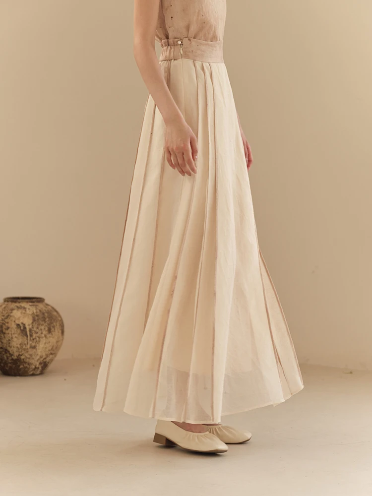 

New Chinese Sle Reformed Tailed Skirt Light Texture Linen like Apricot Color Commuter Long Skirt Polyester Fiber