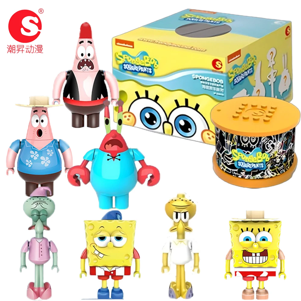 

Оригинальные штаны «Губка Боб» 20th Anniversary Gashapon, слепая коробка, фигурки, сборные игрушки, креативные мультяшные блоки, подарок для детей