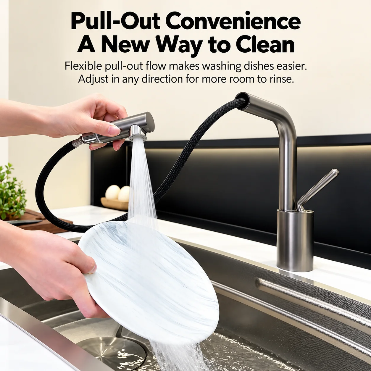 Brass Kitchen Faucet with Pull Out 2 Modes Sprayer (Stream / Spray) Hot Cold 360° Swivel Sink Mixer Tap with 60cm Hose Gun Grey