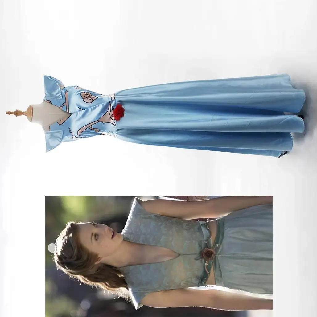 

TV Series Margaery Cosplay Costume Sexy Women Blue Sleeveless Dress Halloween Carnival Party Ball Gown Queen Walking Dresses