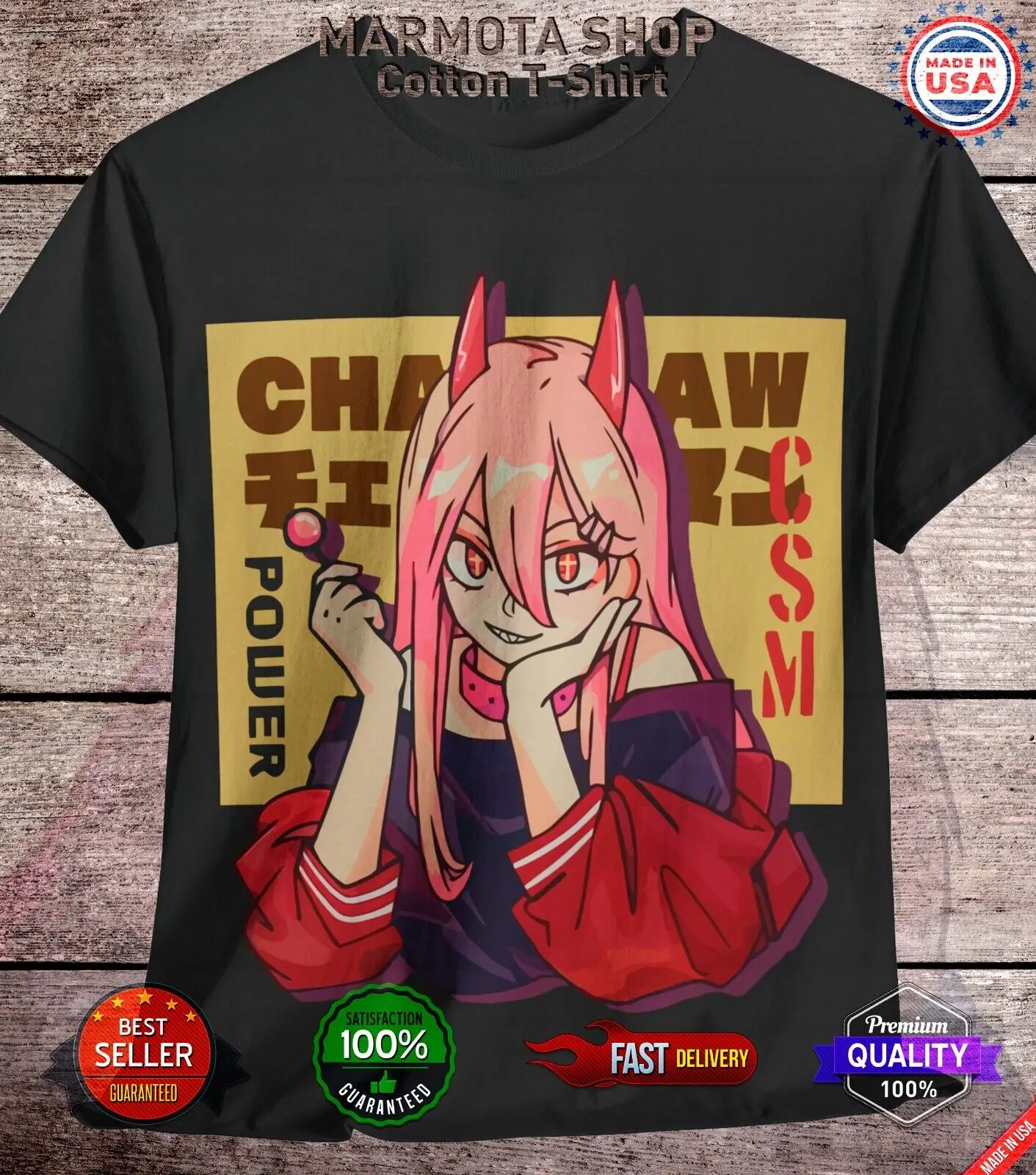 

Power Chainsaw Man Shirt Waifu Ecchi Anime Tee T-Shirt Sexy Makima Kawaii Devil