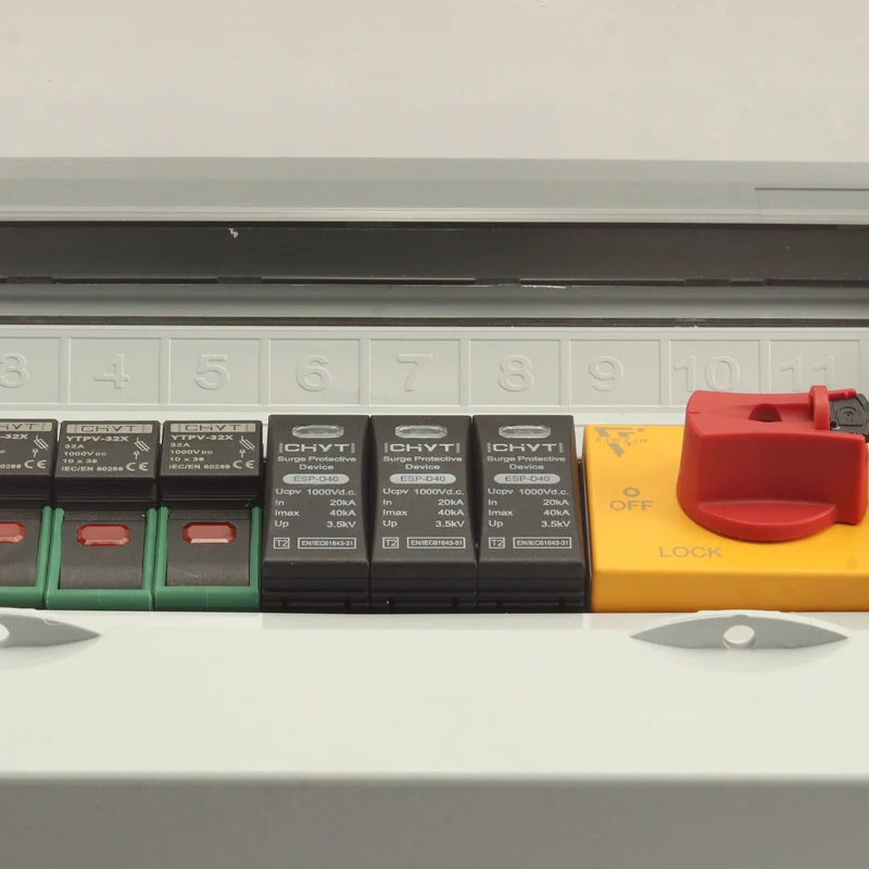 Waterproof Outdoor Surface Mounted 2-in-1-out 1000V IP65 Solar PV Surge Lightning Protection DC Distribution Box Combiner Box