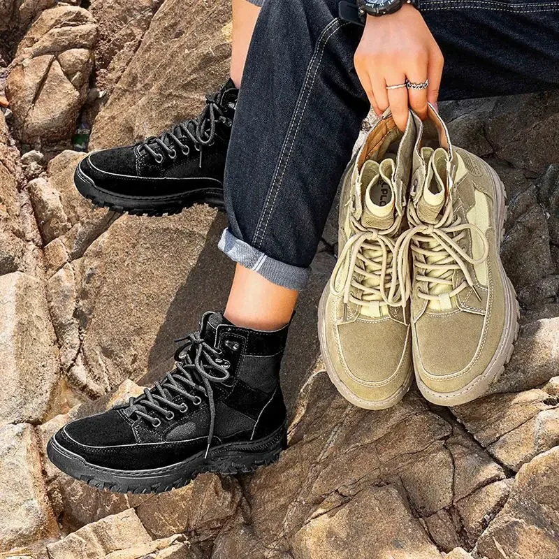 

Новинка 2023 года, летние походные высокие парусиновые рабочие ботинки, прочные, устойчивые к песку, уличная, противоскользящая, удобная обувь на толстой подошве