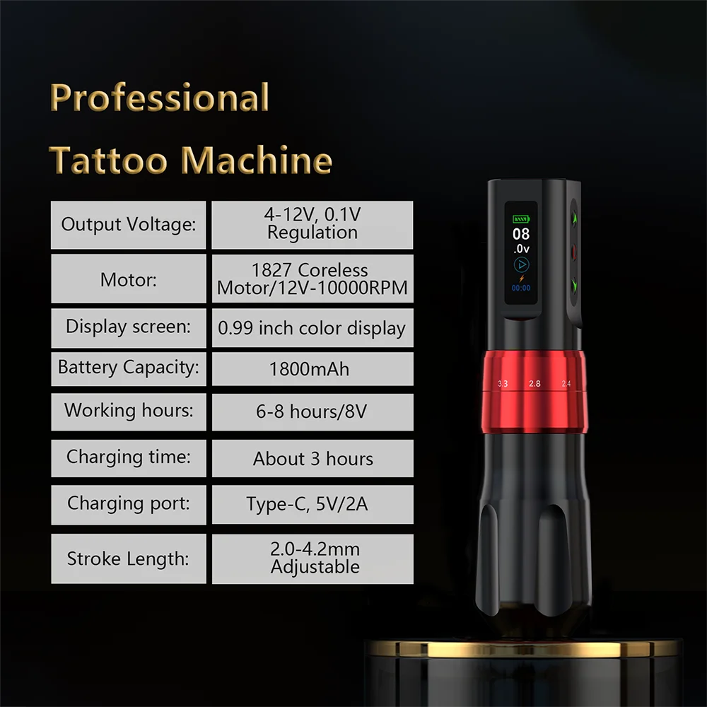 Dual Batteries Stroke 2.0-4.2MM Adjustable Wireless  Tattoo Pen Machine for Point Prick and Tattoo