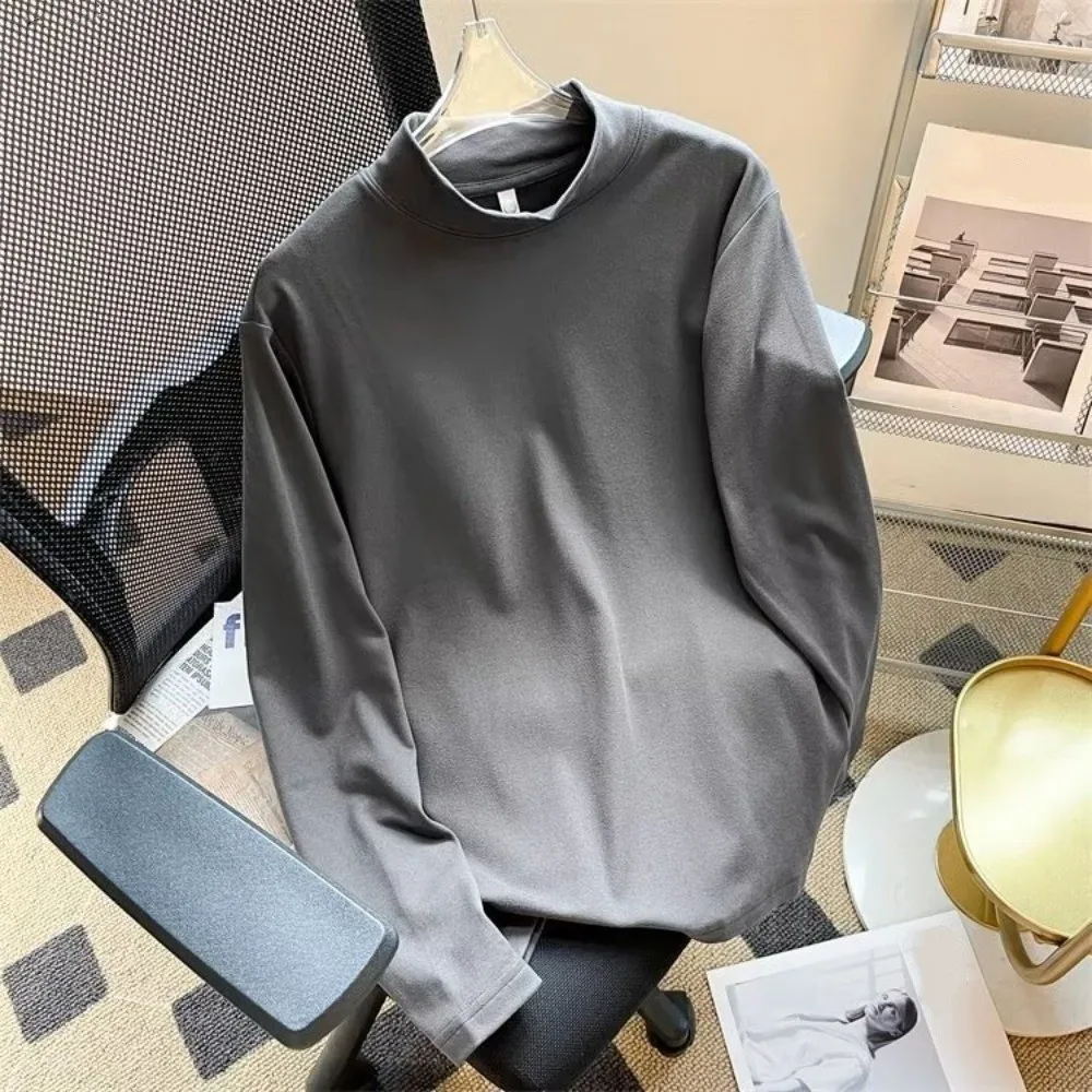 Round Neck Men Velvet Thermal Clothes Long Sleeved Feel Heating Thermal Underwear Velvet Fleece Invisible Warmth Long Tops Male