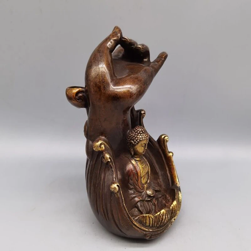 Antiqued brass and -colored gilded Buddha-hand backflow , home living room decoration, copper incense burner