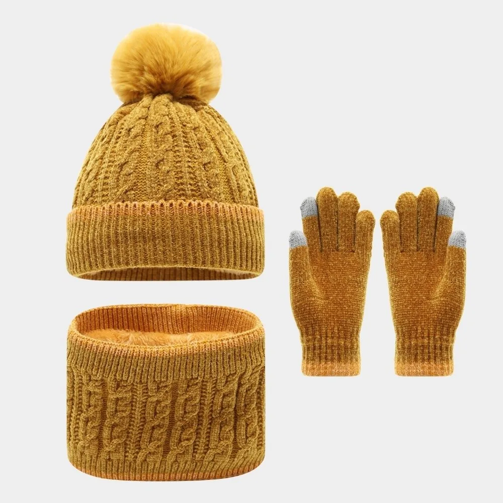 Thick Thicken Knitted Hat Set Knitted Toddler Winter Hat Windproof Three Piece Set Thickened Knitted Hat For Toddlers