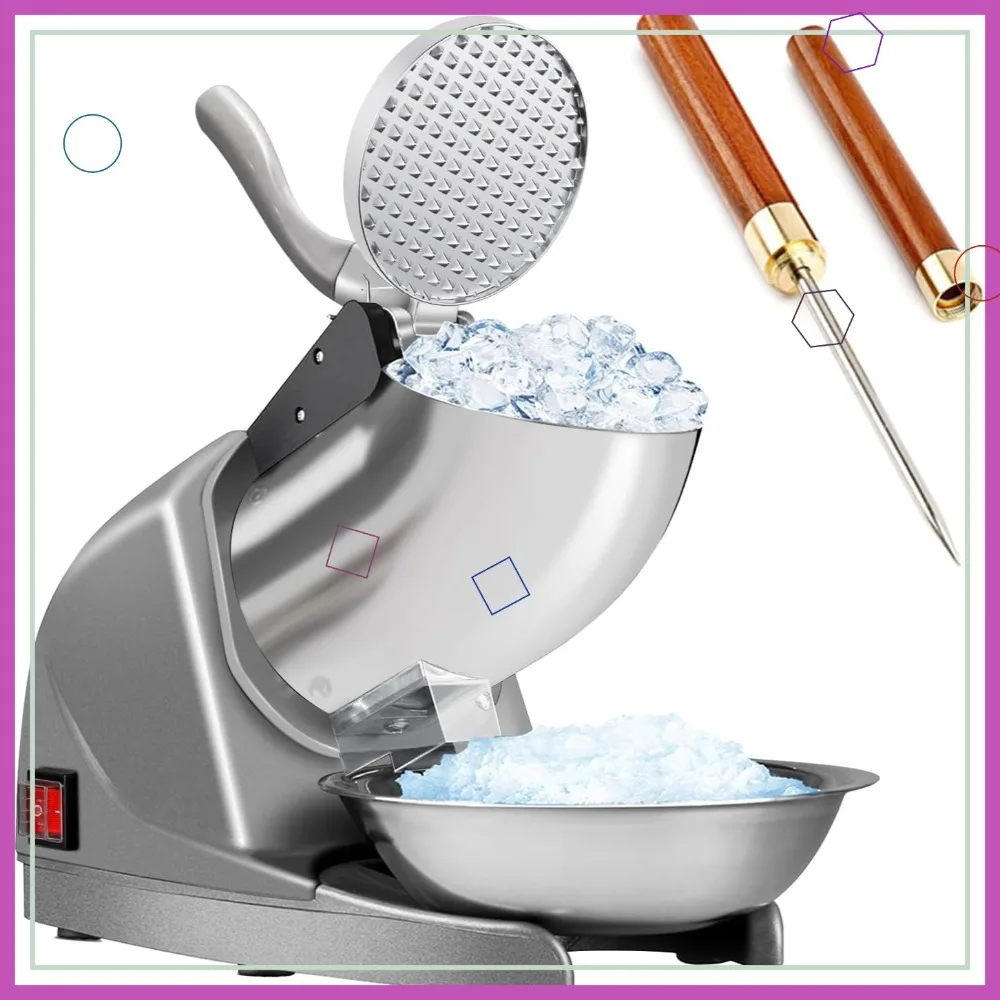 

High-Power Ice Crusher with 3 Blades & Ice Pick, 286lbs/hr, 380W Snow Cone Machine for Home & Commercial Use
