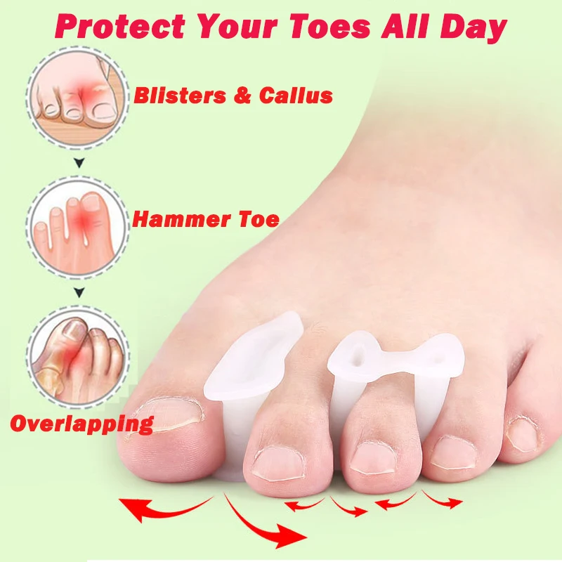 New 2/4Pcs Soft Gel Toe Separators Ball of Foot Cushions Toe Spacers to Correct Your Toes Bunion Pain Relief Hammertoe Corrector