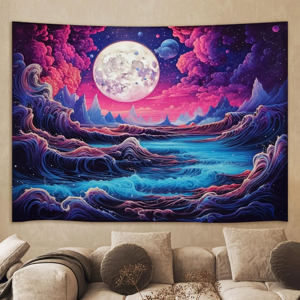 Psychedelic Mountain Tapestry Trippy Sci-Fi Aesthetic Wall Decor Backdrop for Bedroom Room