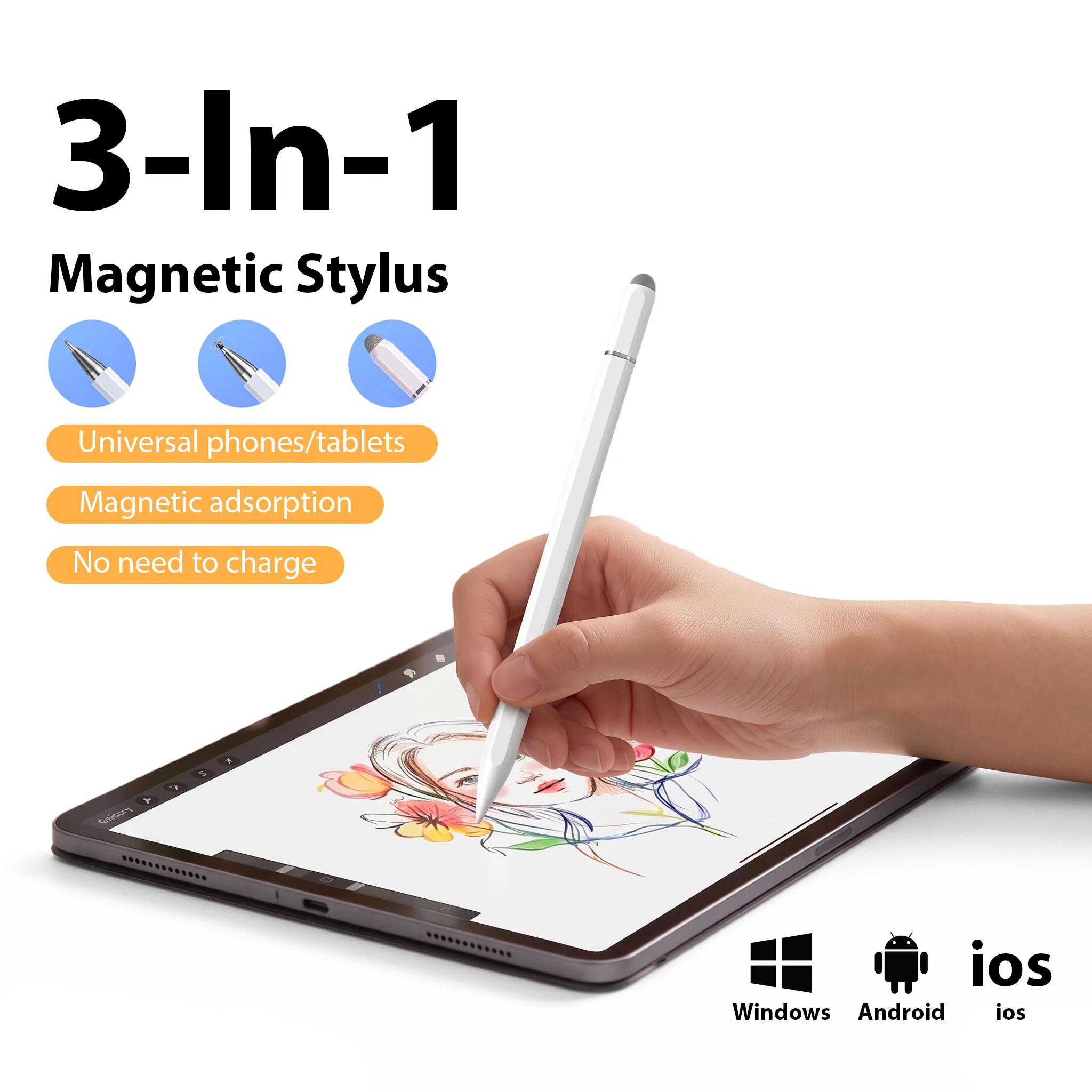 3 in 1 Stylus Pen Universal Touch Pencil For Phone Tablet Android Touch Screen Pens For iPad iPhone Xiaomi Samsung Apple Pencil