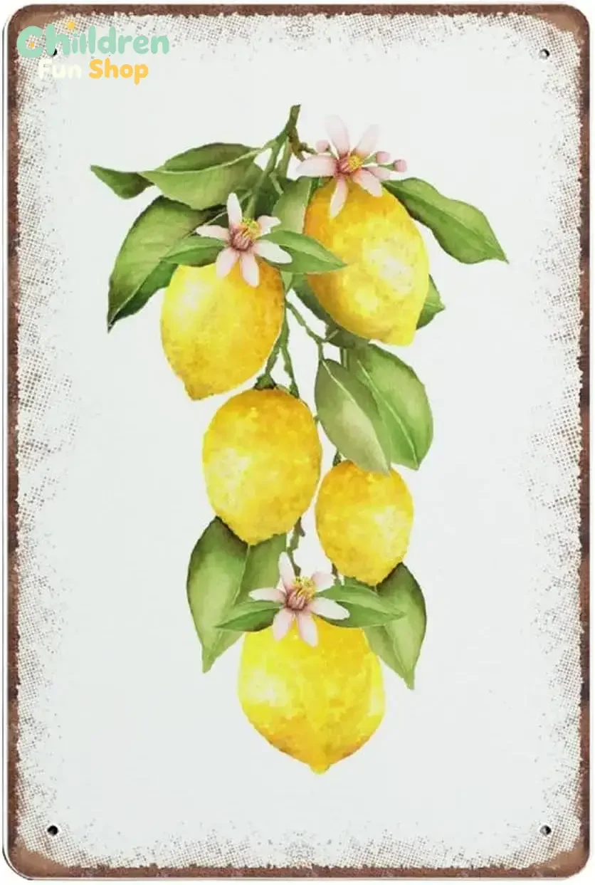UOAIUDT Vintage Lemon Tin Sign Lemon Bunch Summer Fruit Metal Poster Retro Plaque Wall Decor Gift For Garden Men Cave Garage