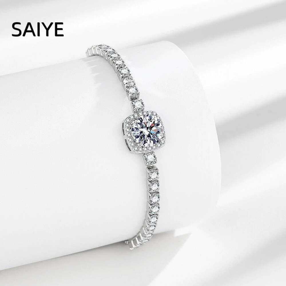 925 Sterling Silver Square Halo Cubic Zirconia Bracelet for Women Adjustable Sparkling CZ Tennis Bracelet Fine Jewelry Gift