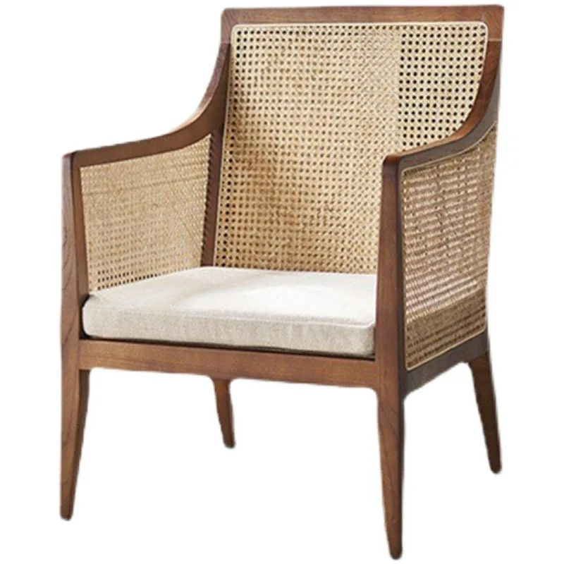 

Rattan armchair Solid wood table and chair combination Home leisure single recliner Creative sofa chair