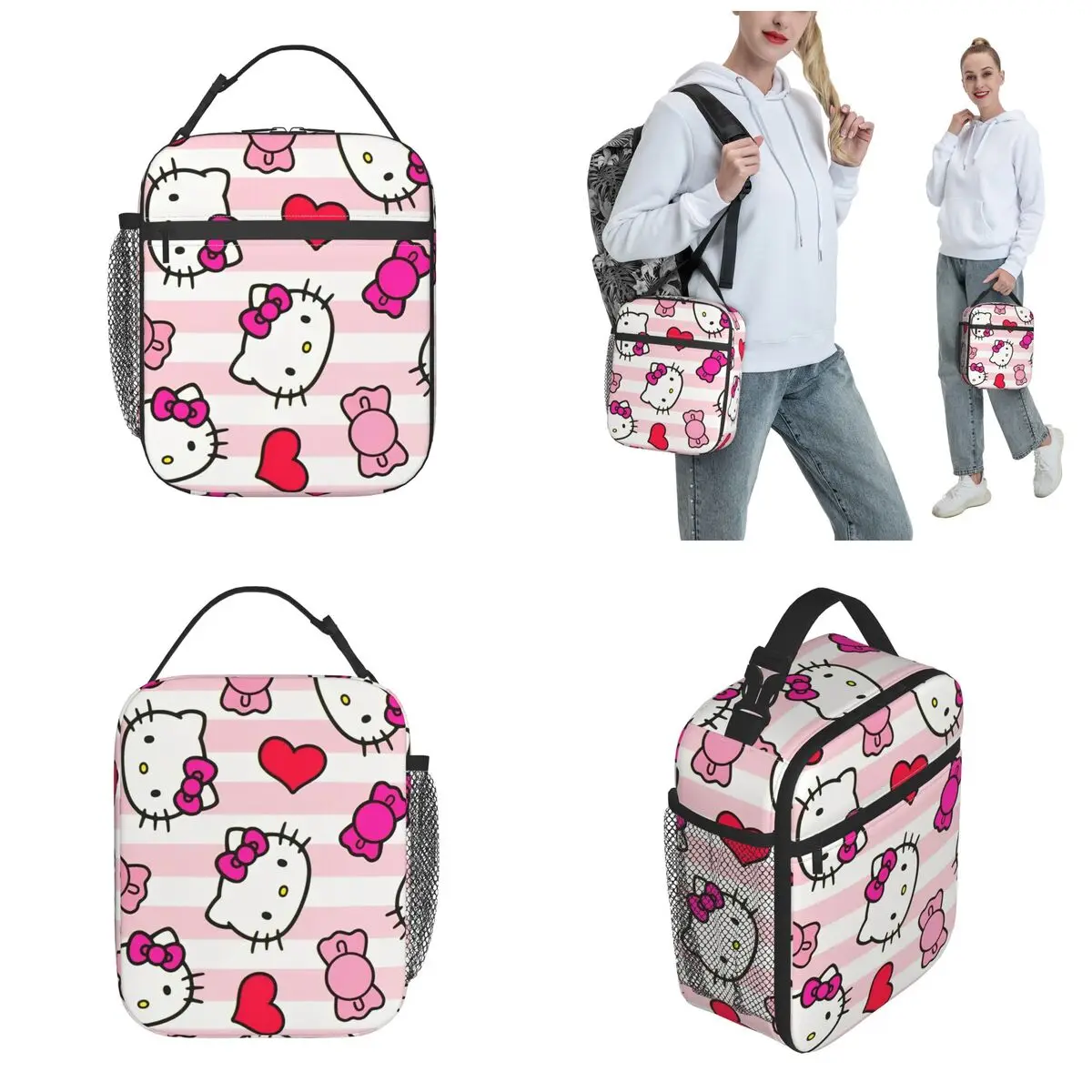 Hello Kitty Face Heart Insulated Lunch Bag Large Lunch Container Thermal Bag Tote Lunch Box School Outdoor Food Storage Bags