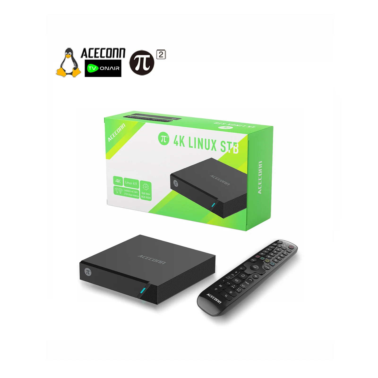 Pi2 Linux 4K HD Super box IPTV TV Box STB Player ACECONN Full Format Decoding & Learning Remote Control