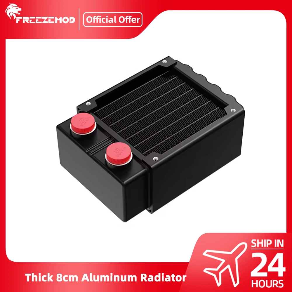 FREEZEMOD 80mm Aluminum Radiator Thick Water Cooler For 8CM Fan 16 Waterway G1/4 Thread Double-layer PC Cooling SR-80SLG14